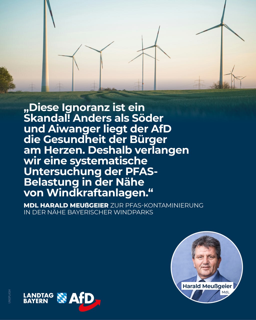 Wir fordern eine Untersuchung von schädlichen PFAS in der Nähe bayerischer Windparks!